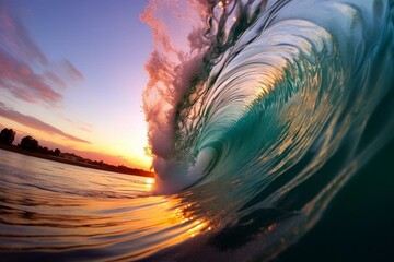 Vibrant ocean wave with captivating hues. Generative AI