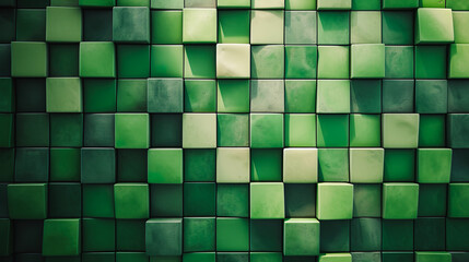 深みのある緑色のグラデーションの正方形ブロックの背景