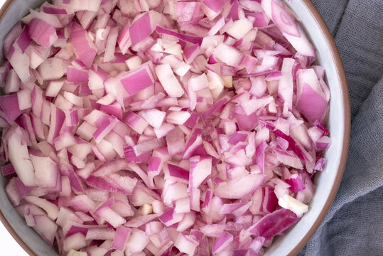 Diced Red Onion in a Bowl
