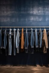 Denim jackets hanging on the rack in a clothing store