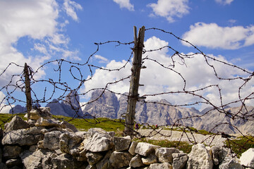 Barbed wire on top of Italian trench from World War I