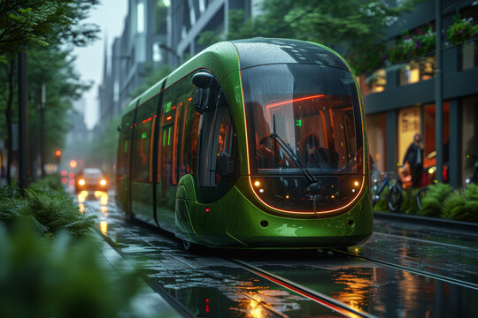A green transportation company offering eco-friendly alternatives such as electric vehicles and bike-sharing programs. Concept of sustainable transportation. Generative Ai.