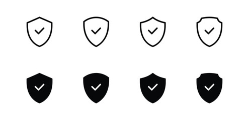 Shield check mark vector icon set,  Protection, security icon vector illustration