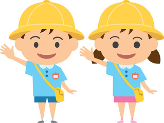 手を挙げる笑顔の園児のイメージイラスト