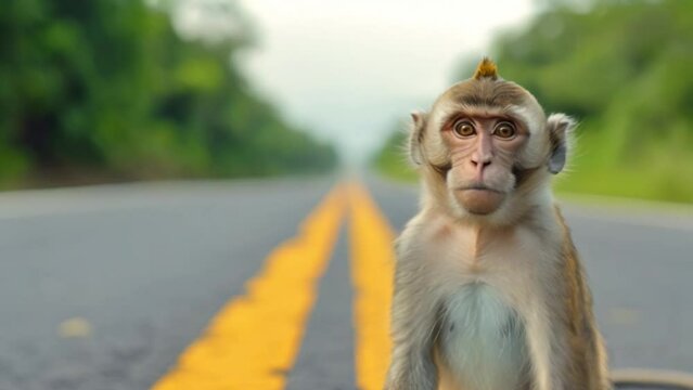 footage of a monkey on the highway