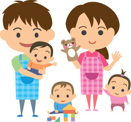 子供達と遊ぶ保育士の男女