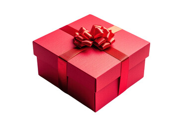 Obraz premium Red gift box with white ribbon isolated on transparent and white background.PNG image 