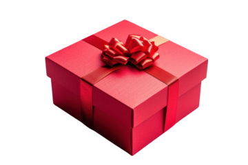 Red gift box with white ribbon  isolated on transparent and white background.PNG image	