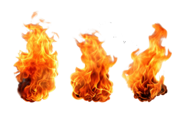 set Fire flames isolated on transparent and white background.PNG image	