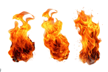 set Fire flames isolated on transparent and white background.PNG image	