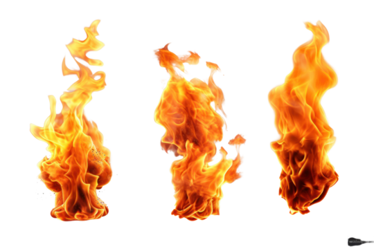 set Fire flames isolated on transparent and white background.PNG image	