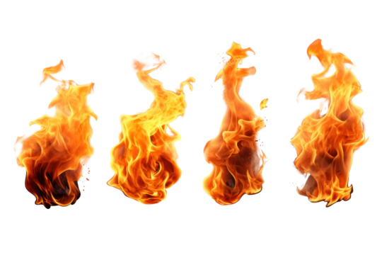 set Fire flames isolated on transparent and white background.PNG image	