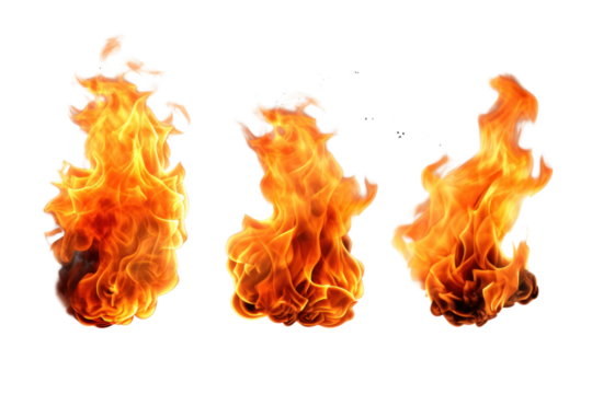 set Fire flames isolated on transparent and white background.PNG image	