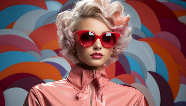 Beautiful blond woman in sunglasses exudes elegance and sensuality generated by AI