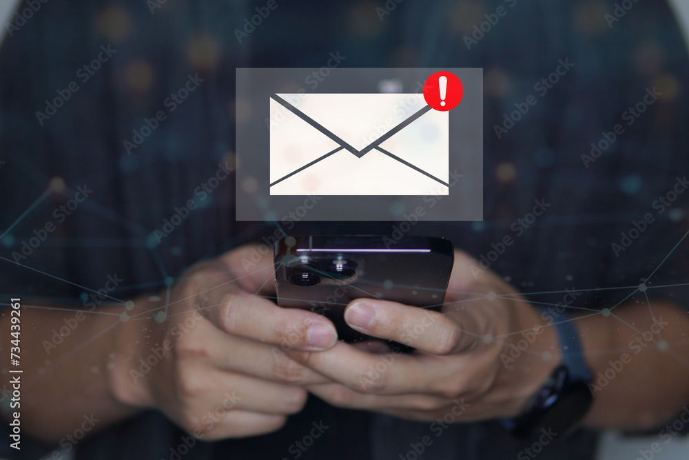 Poster alert warning and notification email concept, company sending many e-mails or digital newsletter to 