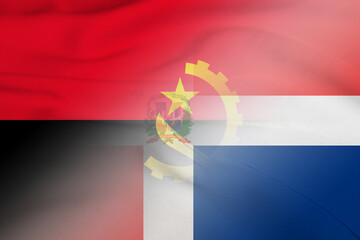 Angola and Dominican Republic state flag transborder contract DOM AGO - obrazy, fototapety, plakaty
