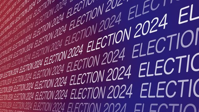 Political backdrop design for 2024 presidential election with creative election text and symbol on blue and red background