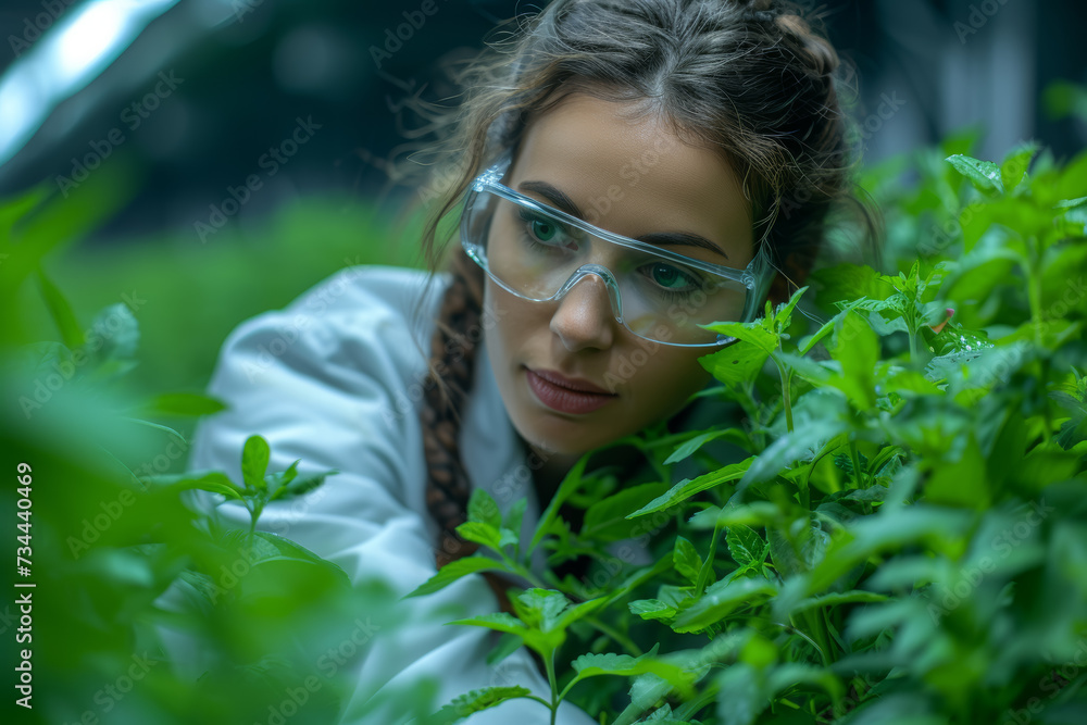 Aufkleber an innovative scientist working on sustainable solutions for the future, contributing to environment