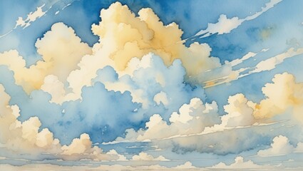 Watercolor clouds light blue and light yellow, spread horizontally.