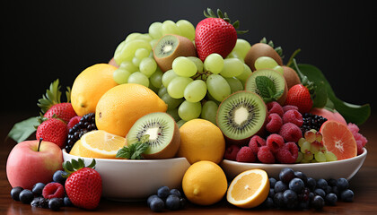 Freshness of nature bounty strawberry, grape, raspberry, blueberry, orange generated by AI