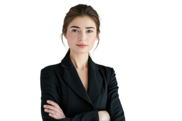 Business woman portrait Crossed arms  isolated on transparent and white background.PNG image