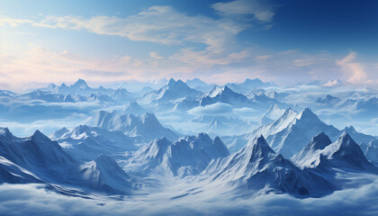 Fototapeta na wymiar Majestic mountain peak, snow covered landscape, tranquil scene generated by AI