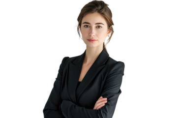 Business woman portrait Crossed arms  isolated on transparent and white background.PNG image