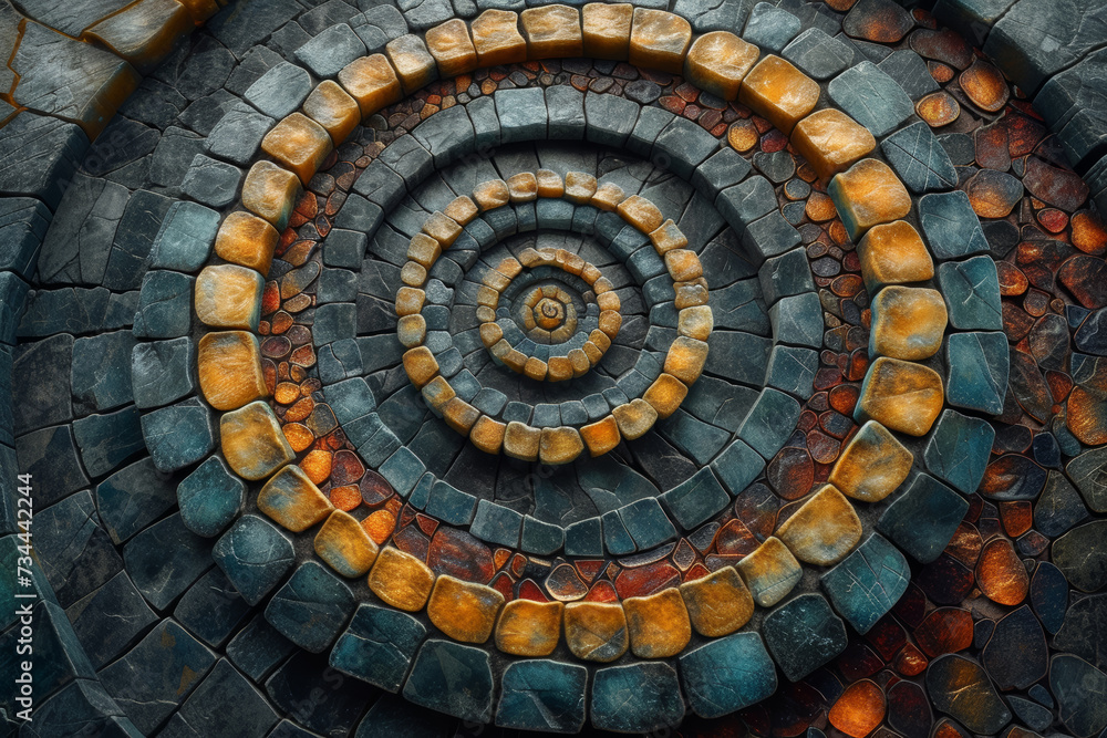 Poster a digital mosaic pattern, composed of intricate tiles forming a cohesive visual, representing the un