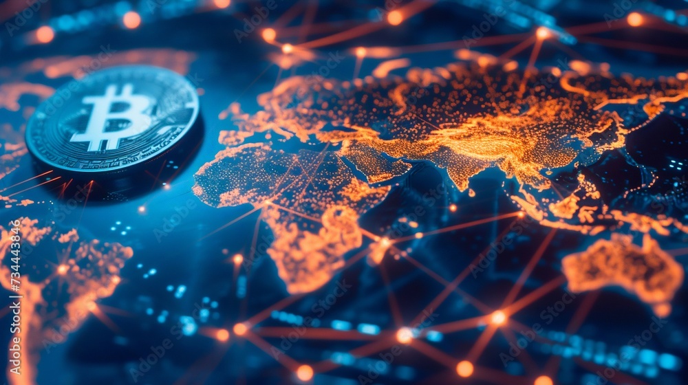 Aufkleber global cryptocurrency network concept with bitcoin. generative ai