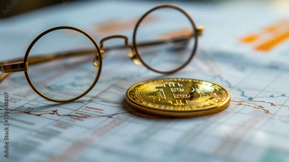 Poster bitcoin and financial analytics concept. generative ai