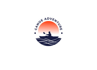 Kayak boat paddle pedal, silhouette of river stream kayaker logo design