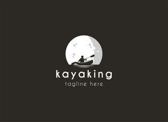 Kayak boat paddle pedal, silhouette of river stream kayaker logo design