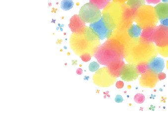 右上をカラフルな水彩のドットと花で飾ったかわいい背景