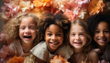 Foto op Plexiglas Smiling girls, cheerful boys, cute child, happiness in friendship generated by AI © Gstudio