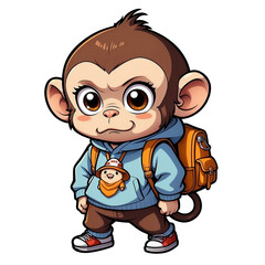 Cartoon little monkey with jacket and bag