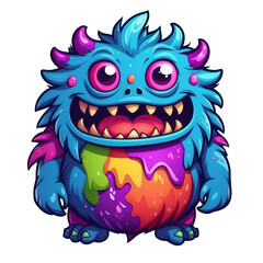 Cartoon blue monster with colorful jelly