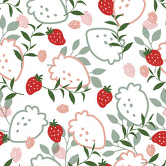 Red Strawberry Fields Farm Garden Vector Pattern