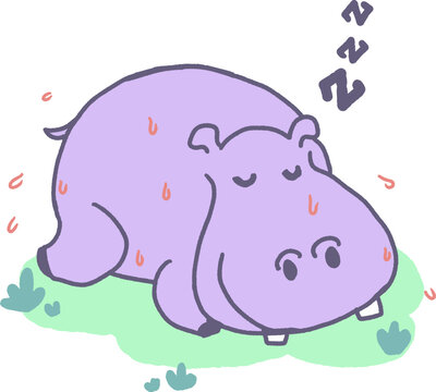 A Sweaty Hippo Sleeps Lazy Day in the Sun Vector