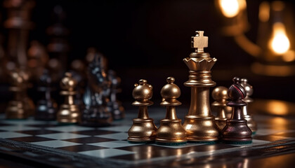 Chess board, king, pawn, competition, success, intelligence, leisure games, knight generated by AI