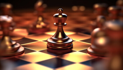 Chess board, king, knight, rook, pawn, battlefield, strategy, competition generated by AI