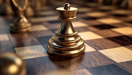Chess board, king, pawn, rook, knight, battlefield, wood, battle, strategy generated by AI