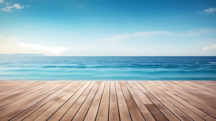 Empty concrete floor, 3D rendering sea view square with clear sky background