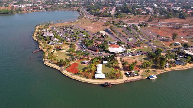 Paranoa Lake At Brasilia Federal District Brazil. Botanical Park Urban. Rural Dramatic Sky Countryside Field. Countryside Agronomy Countryside Sky Panning Wide. Countryside Field Agriculture Farm.