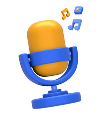 3D rendering of blue yellow audio microphone for recording music video or podcast for UI UX web mobile apps social media ads design