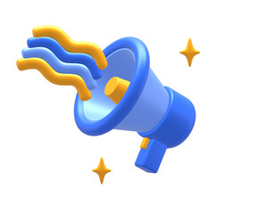 3D rendering of blue yellow loudspeaker for UI UX web mobile apps social media ads design