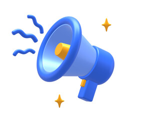 3D rendering of blue yellow megaphone for UI UX web mobile apps social media ads design
