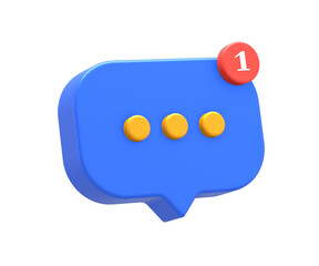 3D rendering of blue yellow online message or chat bubble notification side for UI UX web mobile apps social media ads design