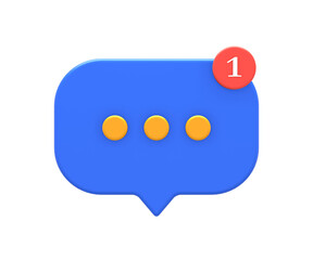3D rendering of blue yellow online message or chat bubble notification for UI UX web mobile apps social media ads design