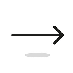 Graphic symbol of black arrow with shadow on white background