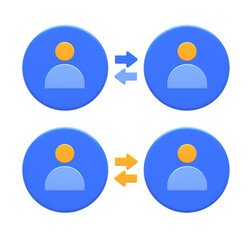 3D rendering of blue yellow public relation or social people network relationship for UI UX web mobile apps social media ads design